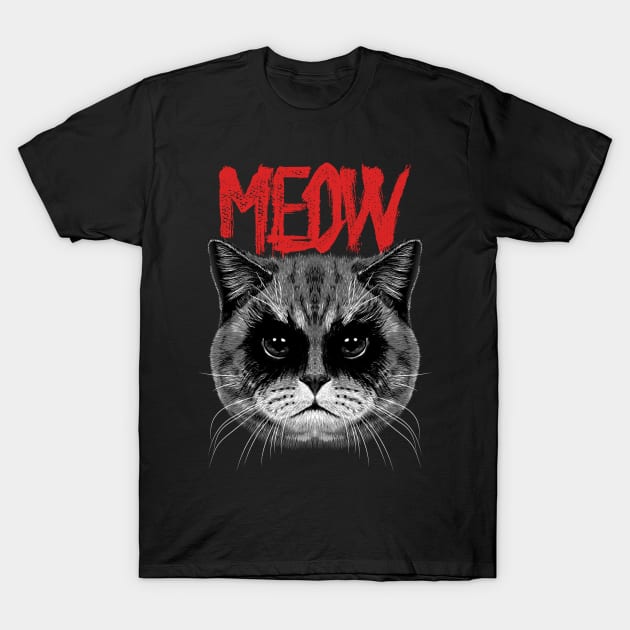 Black Metal Meow Cat T-Shirt by monolusi